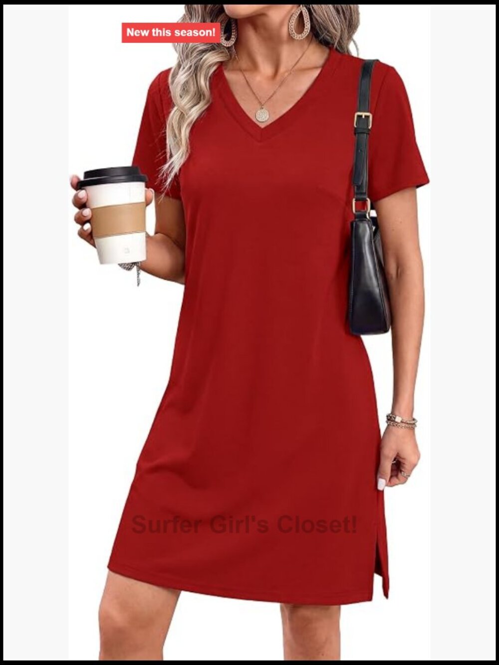 V-Neck Short Sleeve A-Line Summer Dress Lightweight High Stretch Casual